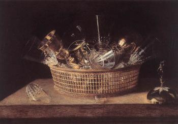 Still Life Of Glasses In A Basket